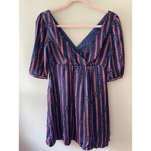 Shoshanna 100% Silk Mini Dress Navy Blue & Orange Chain Print